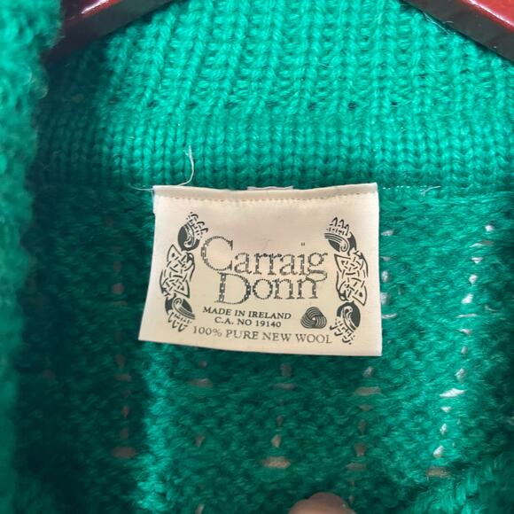 Vintage Carraig Donn 100% Irish wool Emerald Green Finsherman Turtleneck sz S - Picture 2 of 8